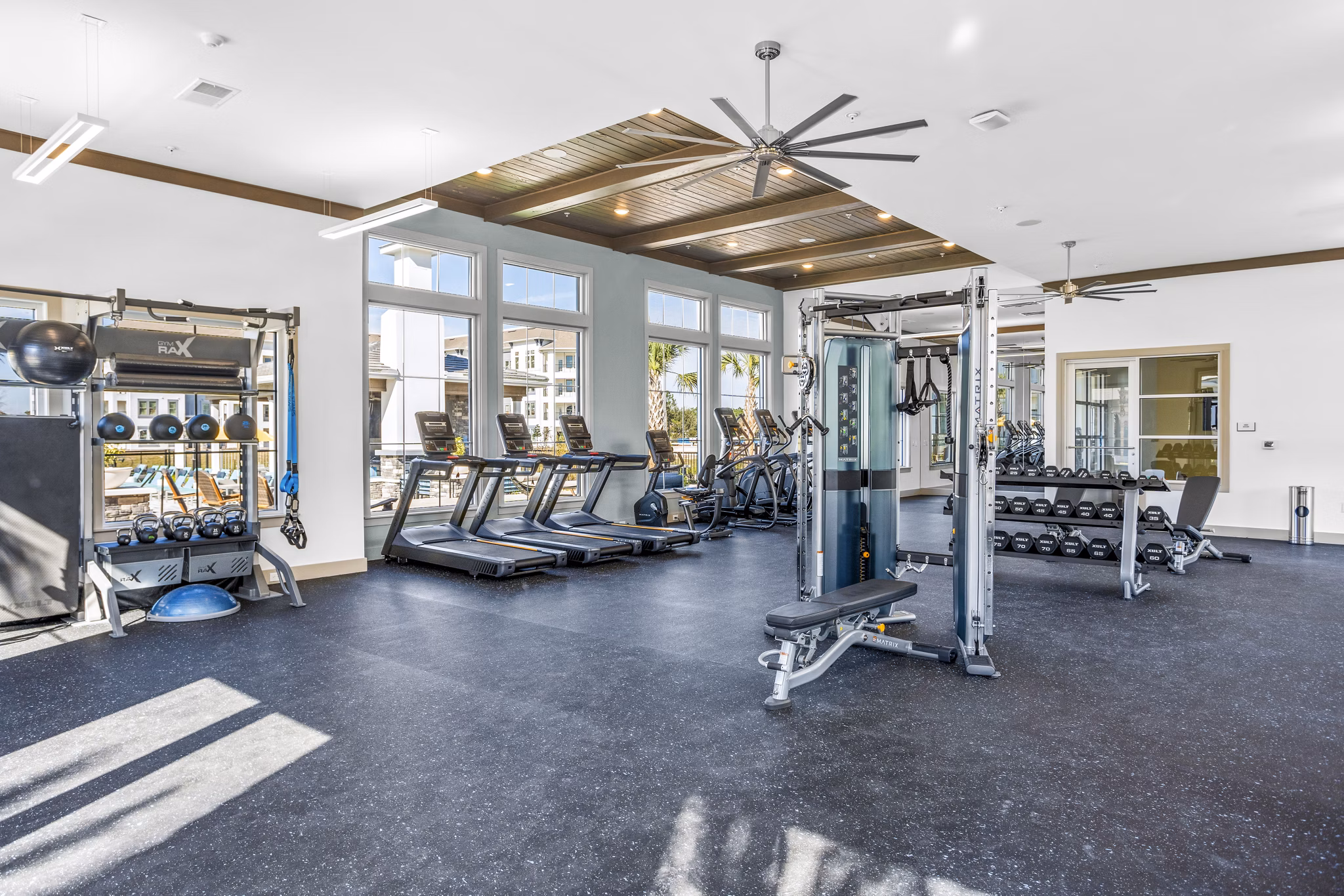Modern fitness center with state-of-the-art equipment at Sanctuary at Daytona Apartments