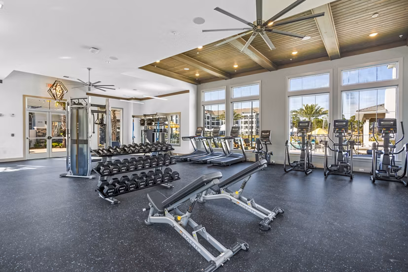 State-of-the-art fitness center with modern equipment at Sanctuary at Daytona Apartments