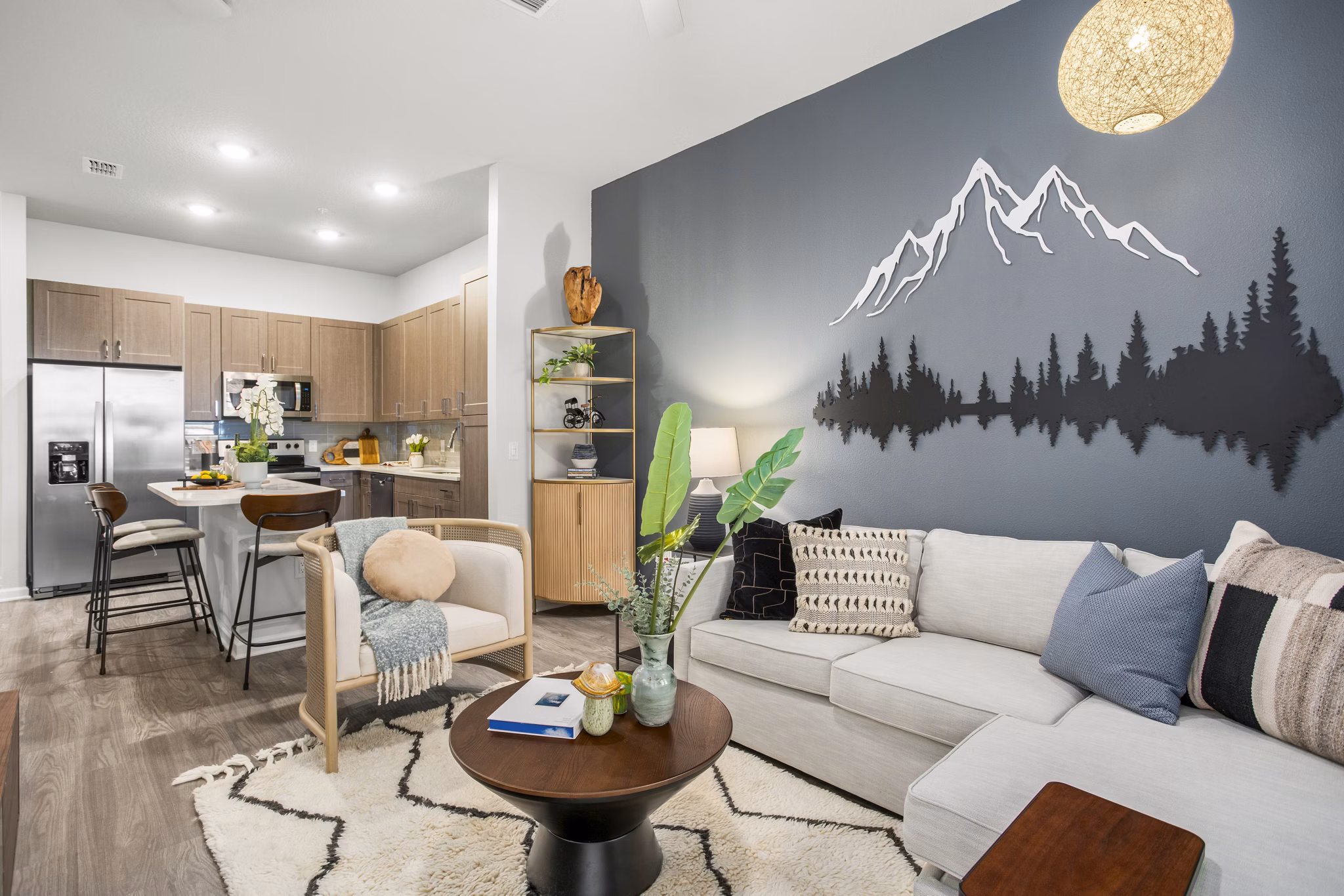 Spacious living room featuring modern decor at Sanctuary at Daytona Apartments