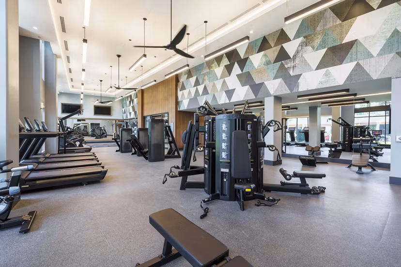fitness center at One Adrian Apartments