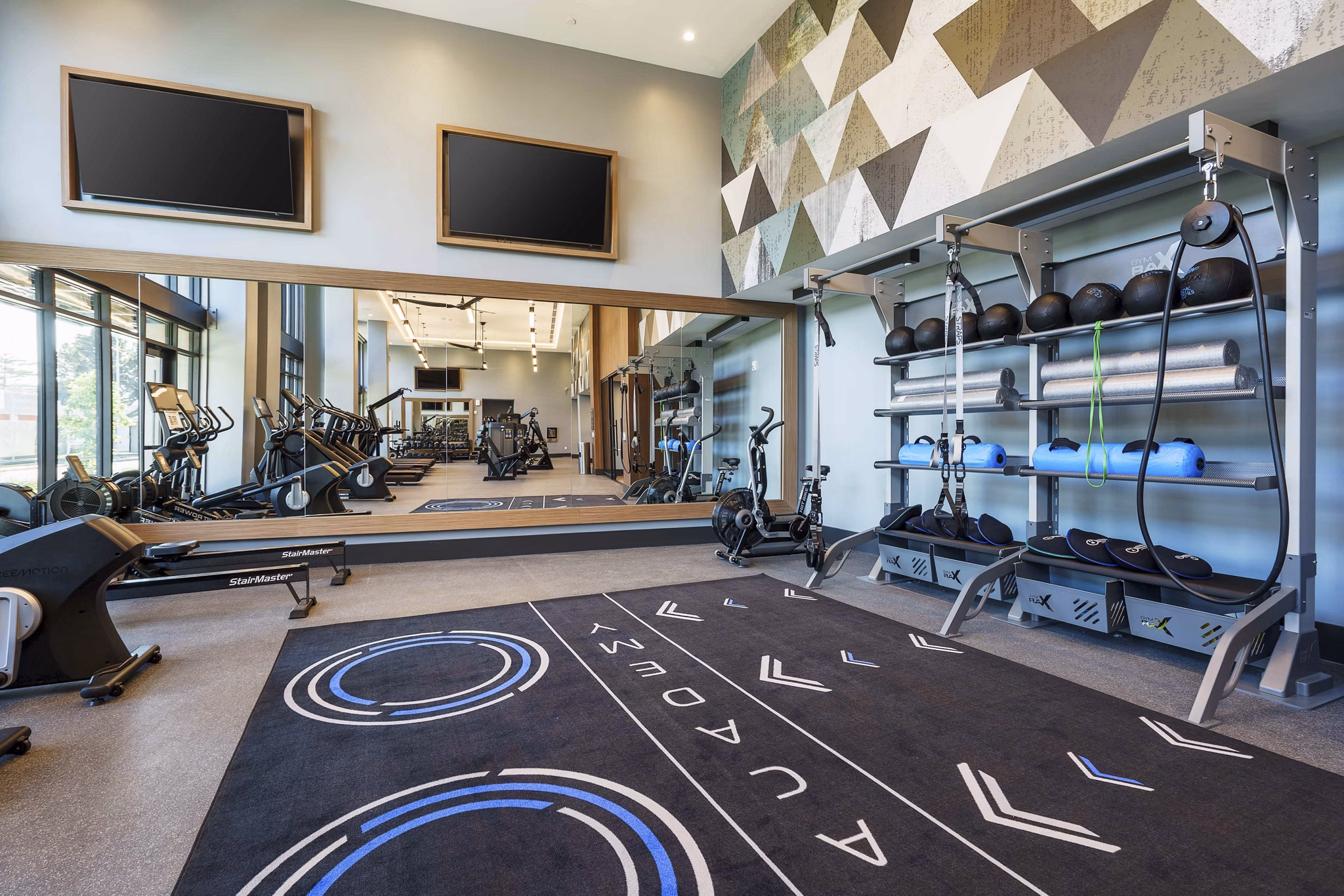 fitness center at One Adrian Apartments