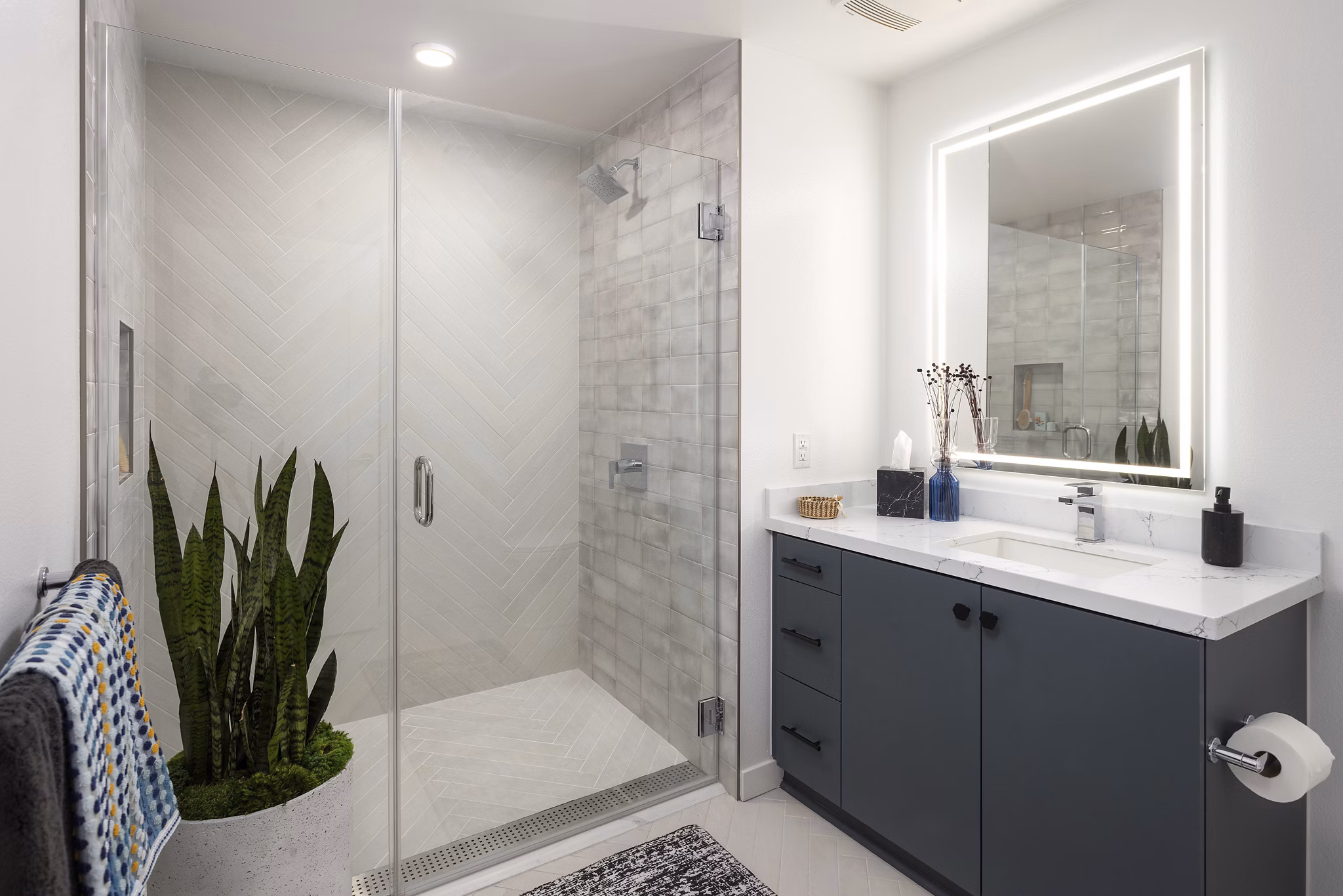 Modern bathroom with sleek fixtures at Broadstone Edition Apartments, featuring a luxurious design perfect for upscale living