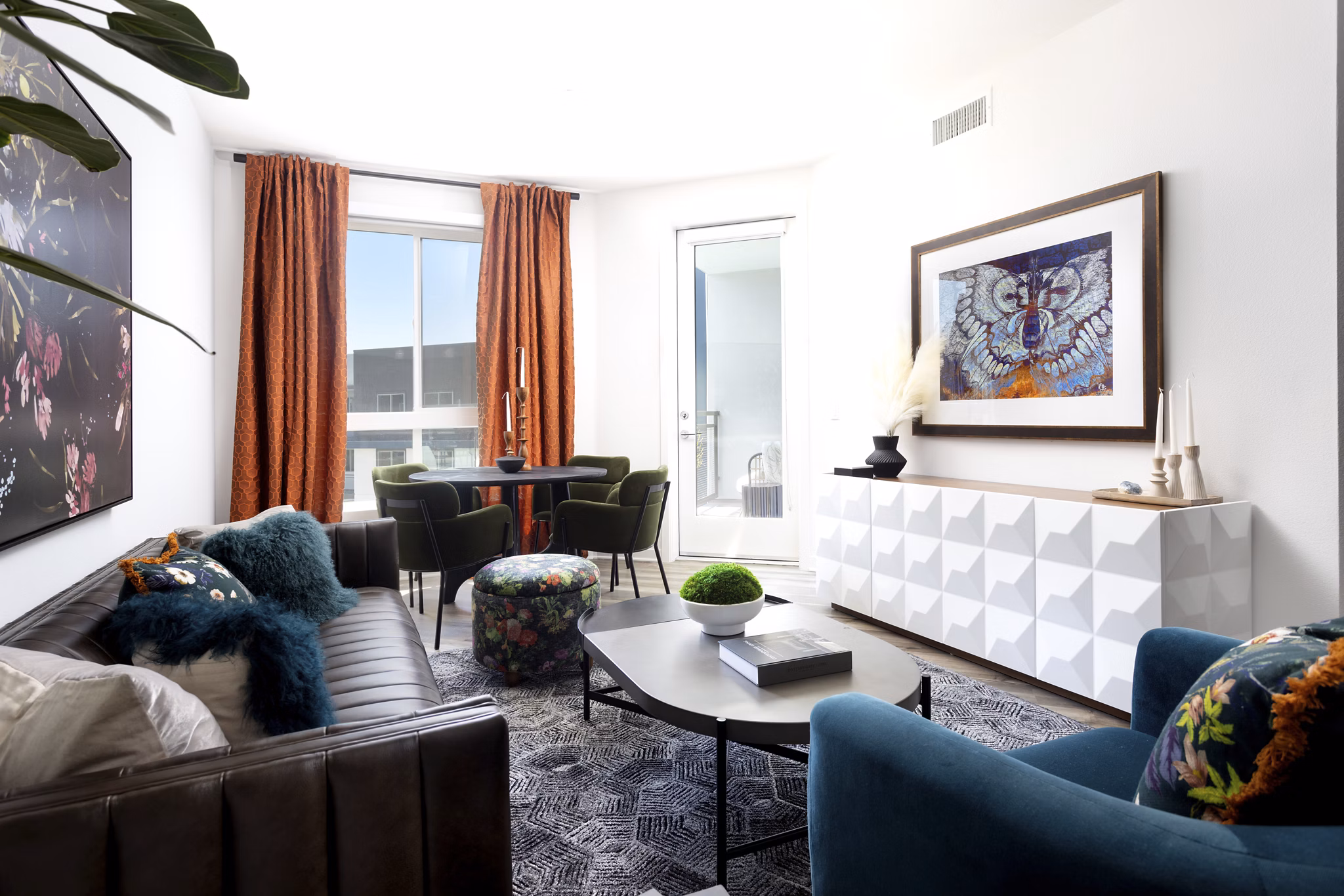 Spacious living room with modern decor in Broadstone Edition Apartments