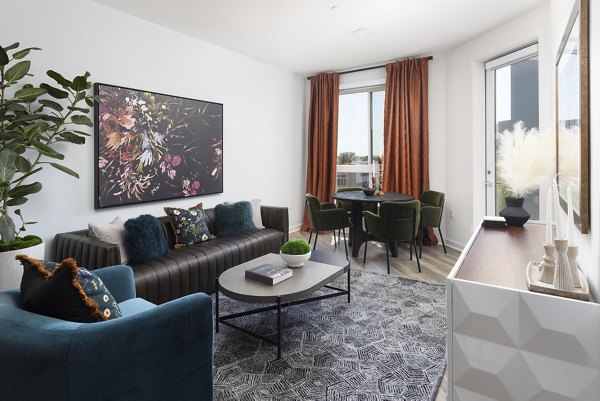 Spacious living room with modern design elements at Broadstone Edition Apartments