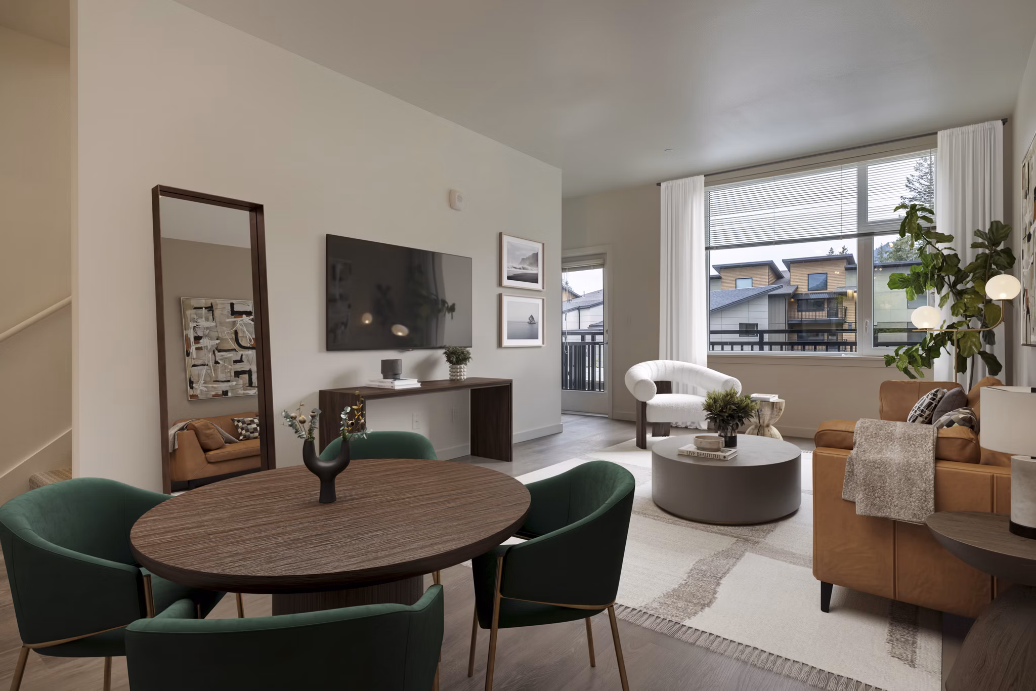 Elegant dining area with modern furnishings at Traverse North Bend Apartments