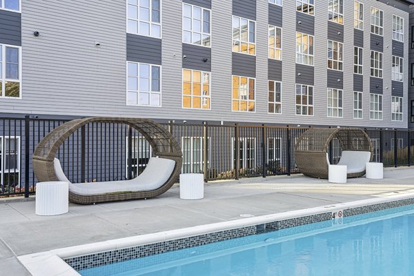 Pool at Sanctuary at Winchester North Apartments offering luxury outdoor leisure experience Enjoy relaxation and recreation in a serene environment