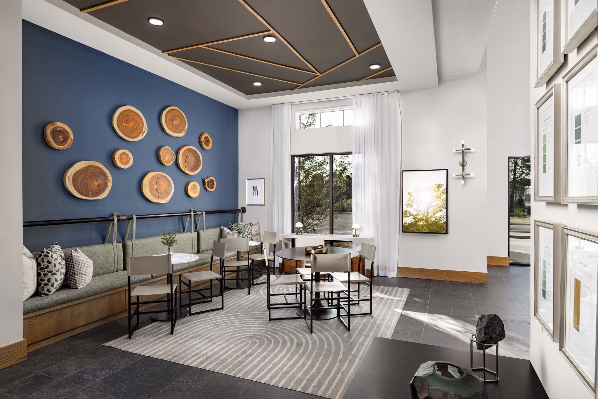 Modern clubhouse with stylish decor at Elan Brookwood Apartments, perfect for social gatherings and community events
