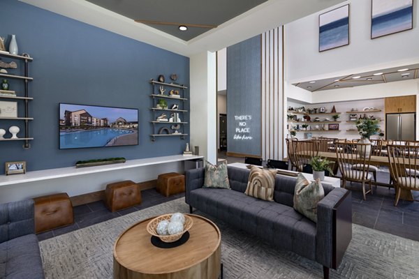 Modern clubhouse with stylish seating at Elan Brookwood Apartments, offering luxury living and social spaces