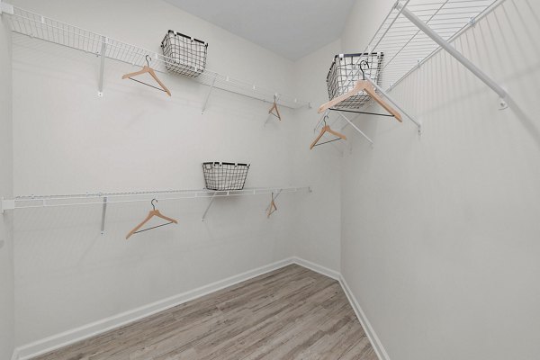 Walk-in closet with ample storage space at Coastal Exchange Apartments