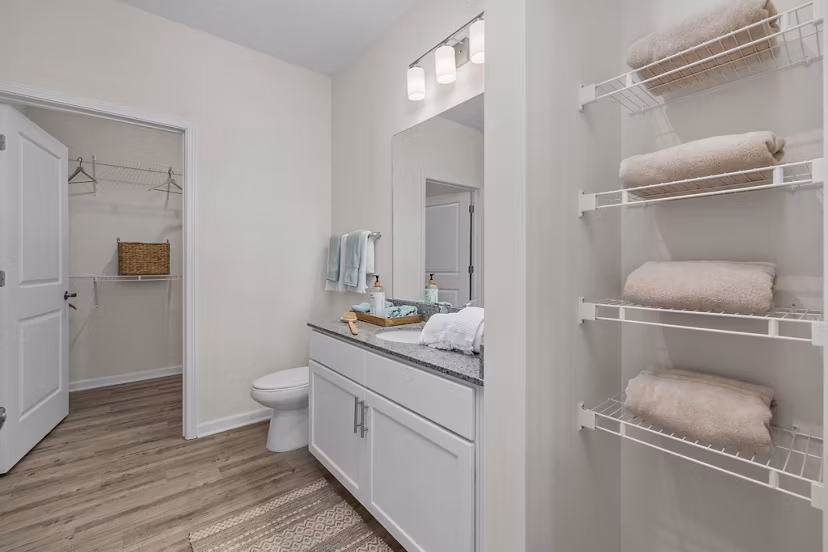 Modern bathroom with sleek fixtures at Coastal Exchange Apartments, designed for luxury living near the beach