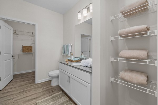 Modern bathroom with sleek fixtures at Coastal Exchange Apartments, designed for luxury living near the beach
