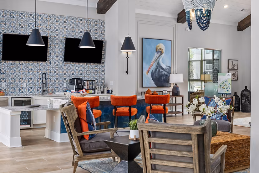 Spacious clubhouse with modern decor at Coastal Exchange Apartments