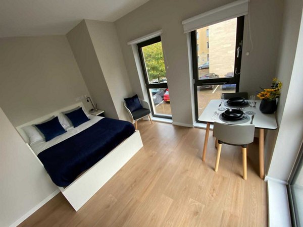 bedroom at The Depot Apartments