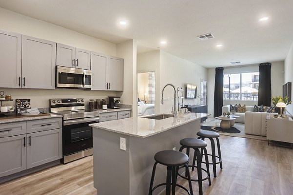 Modern kitchen with sleek cabinetry and stainless steel appliances in Prose Desert River Apartments