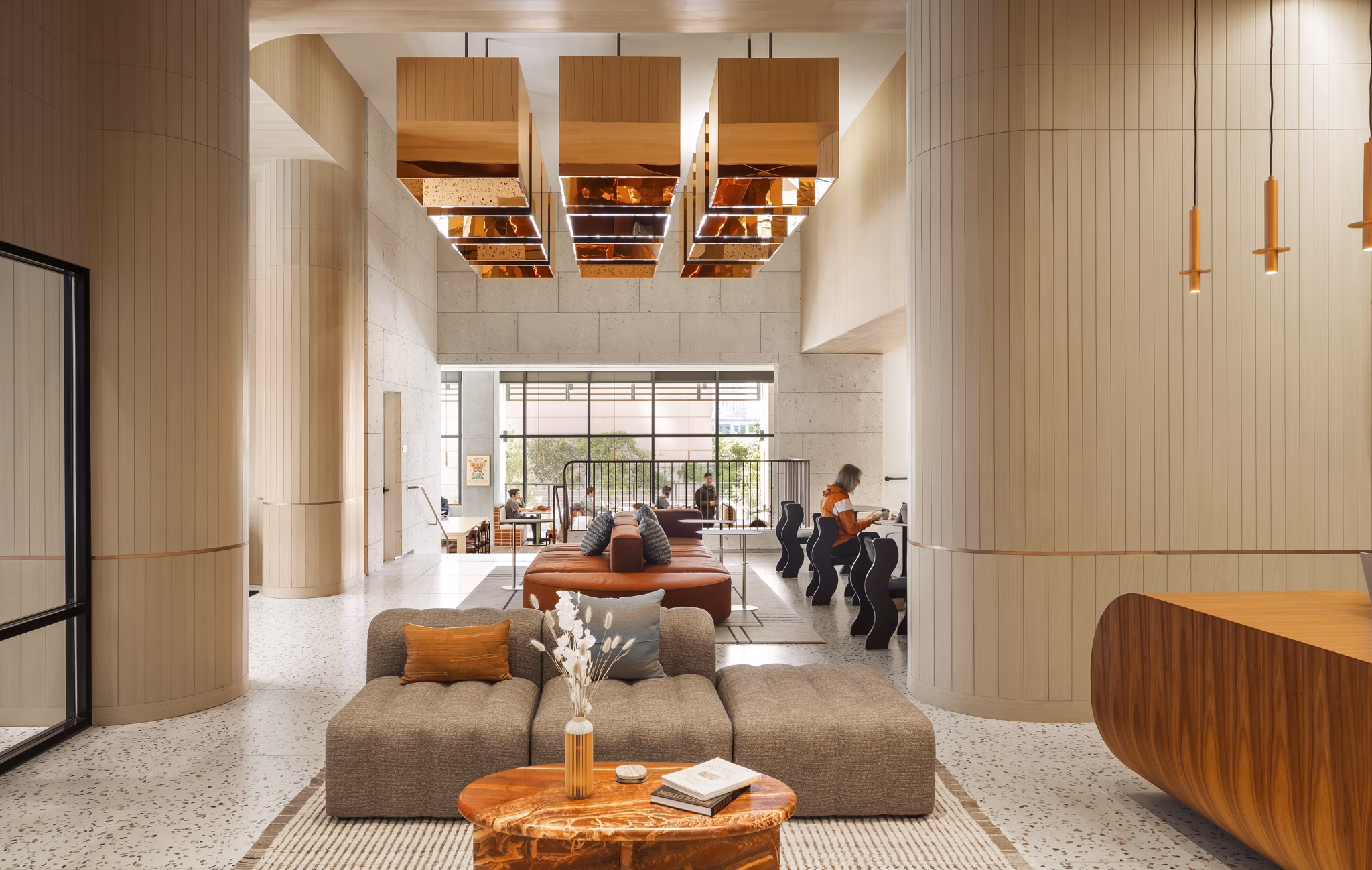 Modern clubhouse with elegant seating and entertainment areas at The Waller Apartments