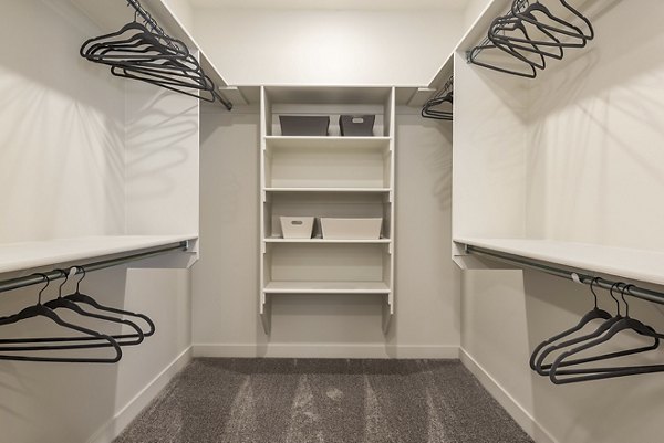Walk-in closet with adjustable shelving at H2O Townhomes Apartments