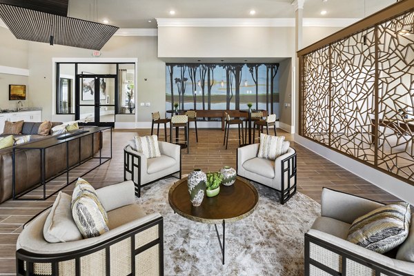 Stylish clubhouse featuring modern furnishings at Mira Crystal Lake Apartments