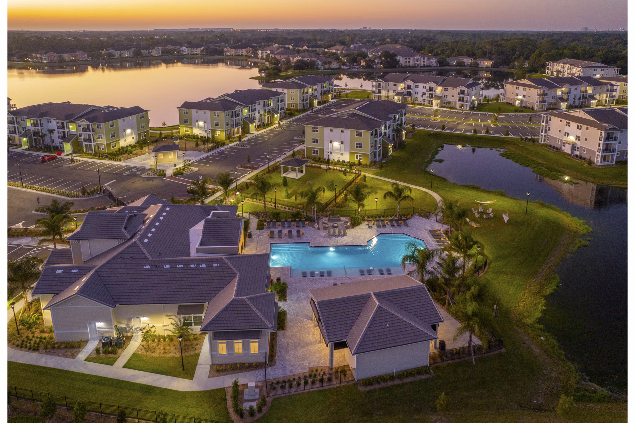 Scenic lake view at Mira Crystal Lake Apartments, luxury living in a serene environment