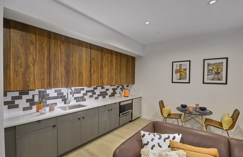 Modern clubhouse featuring stylish lounge and seating areas at BELA Apartments Ideal for social gatherings and community events