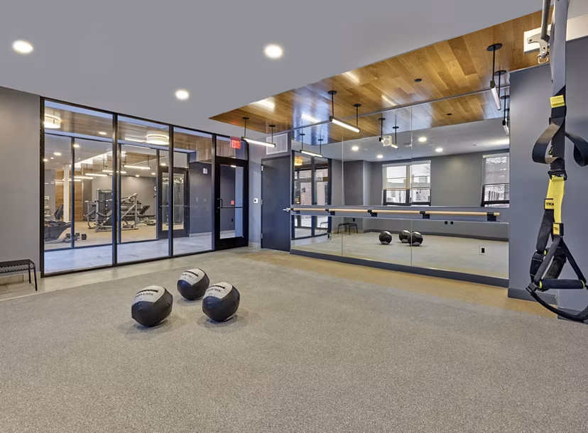 State-of-the-art fitness center with modern equipment at BELA Luxury Apartments