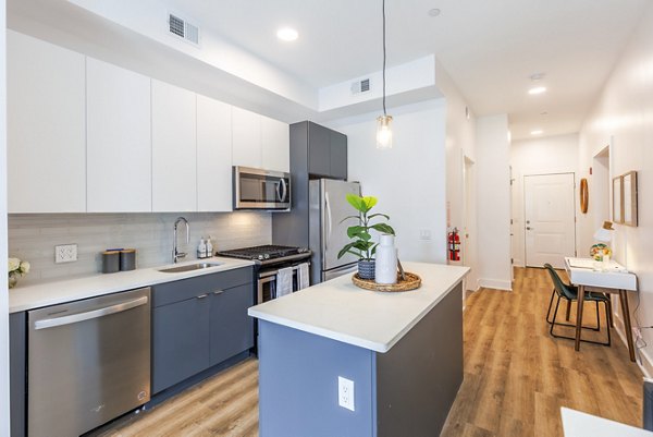 Spacious kitchen with modern appliances at The Bedford Apartments, ideal for luxury living in a premier Greystar community