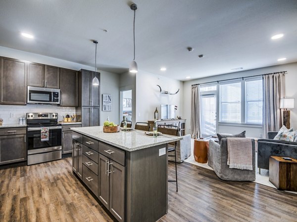 Kitchens featuring modern stainless steel appliances and granite countertops in Vecina Apartment Villas