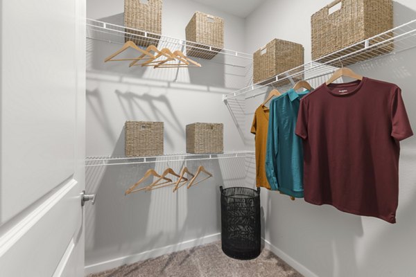 Spacious closet with built-in shelving at Marlowe South Tampa Apartments, perfect for organizing luxury garments and accessories