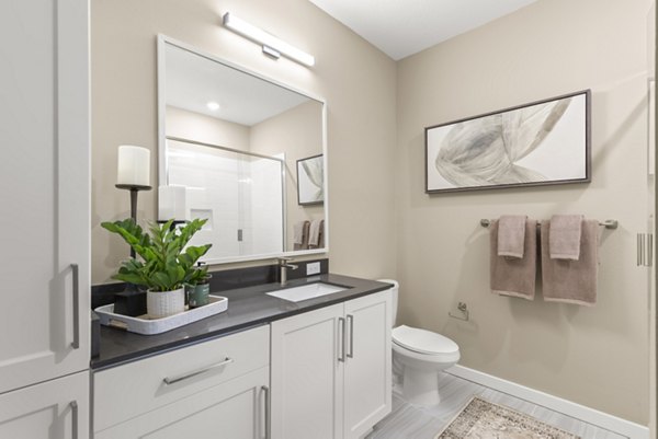 Modern bathroom with elegant fixtures at Marlowe South Tampa Apartments