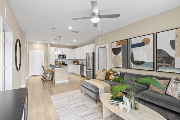 Spacious living room with modern decor at Marlowe South Tampa Apartments