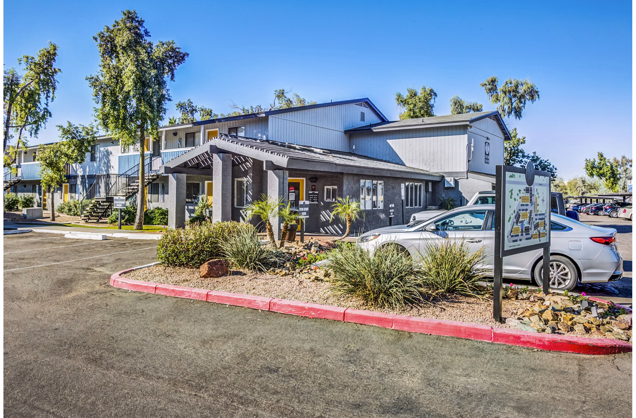 Stylish clubhouse and leasing office at Monterey Village Apartments