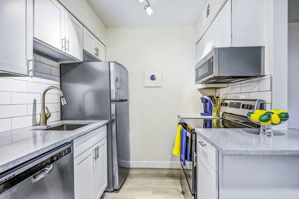 Monterey Village Apartments: Modern kitchen featuring stainless steel appliances and granite countertops