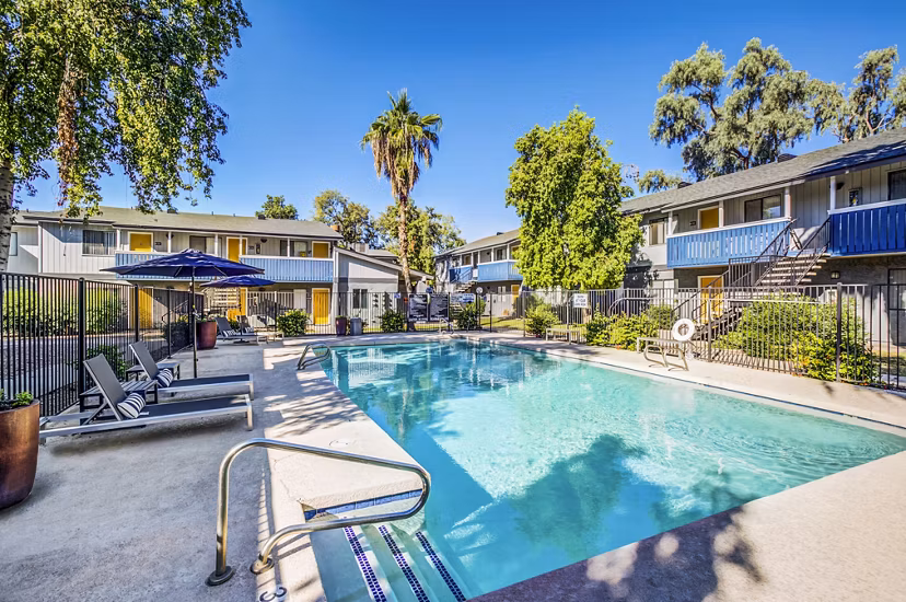 Luxury pool with cabanas at Monterey Village Apartments