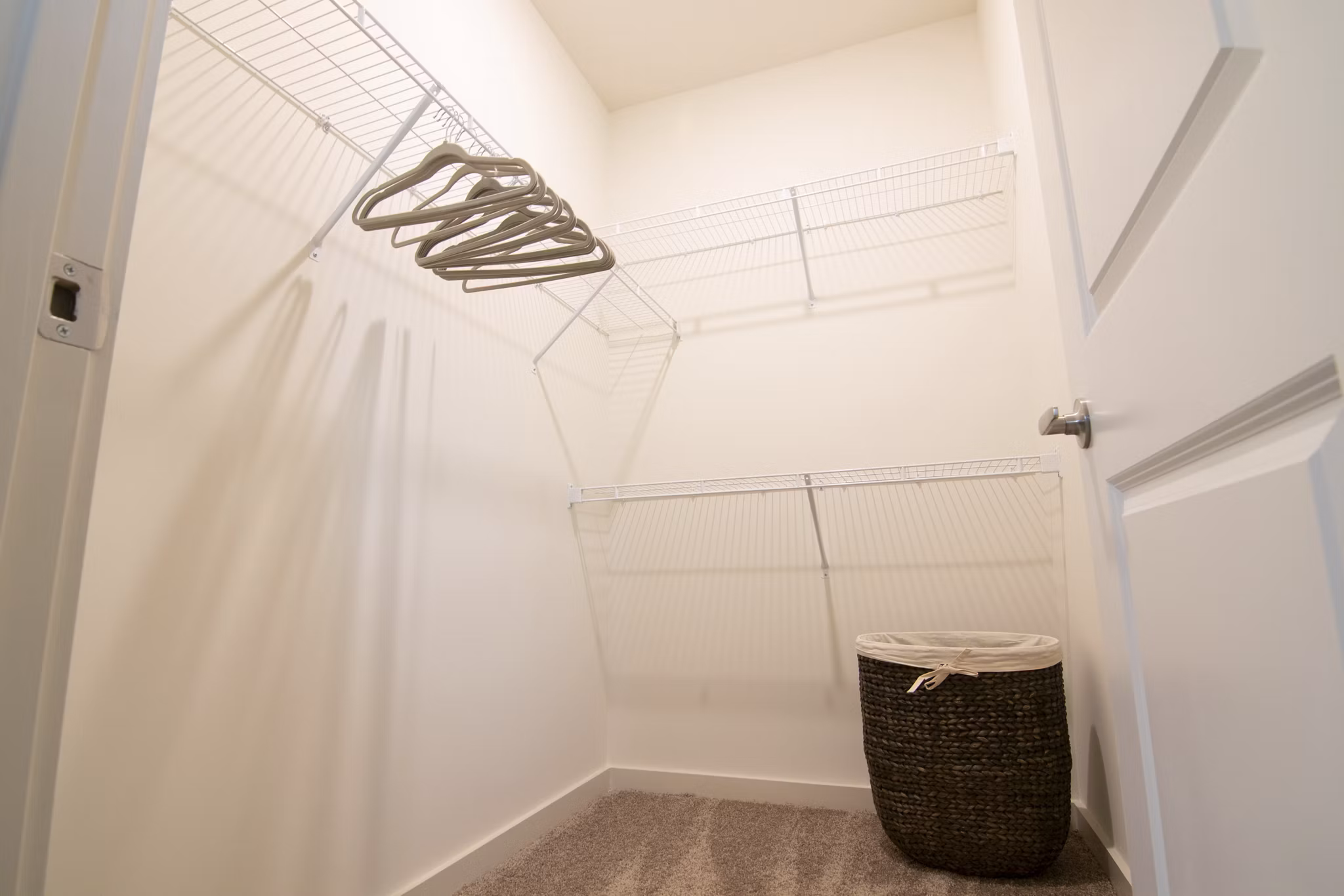 Spacious closet with shelving at Sage North Apartments, ideal for organized living and storage solutions