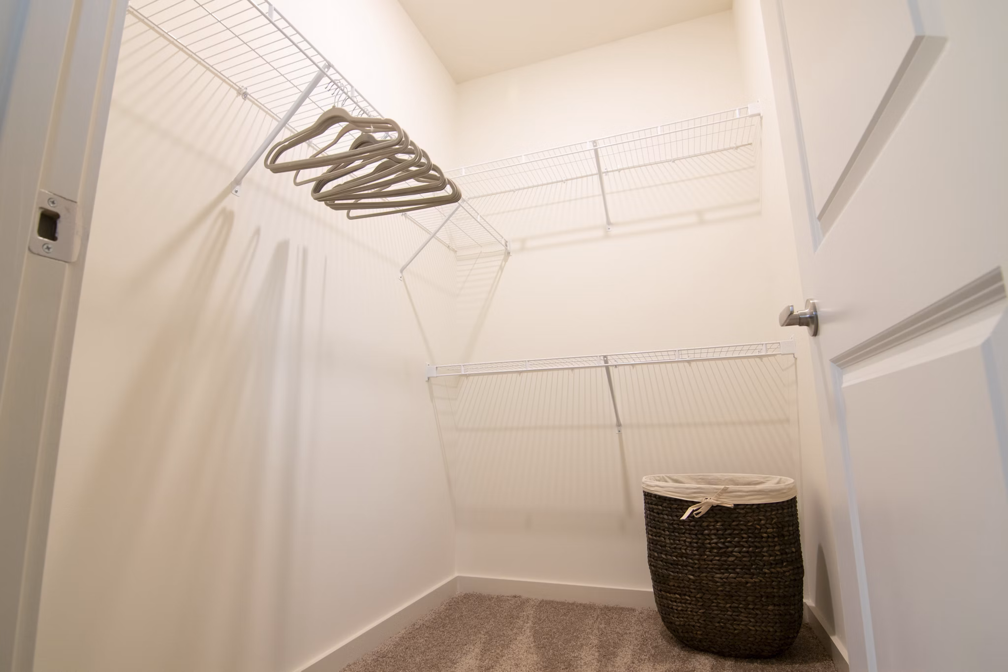 Spacious closet with shelving at Sage North Apartments, ideal for organized living and storage solutions