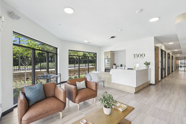 Clubhouse interior with modern furnishings at 3500 West View Apartments, offering luxury spaces and amenities for residents