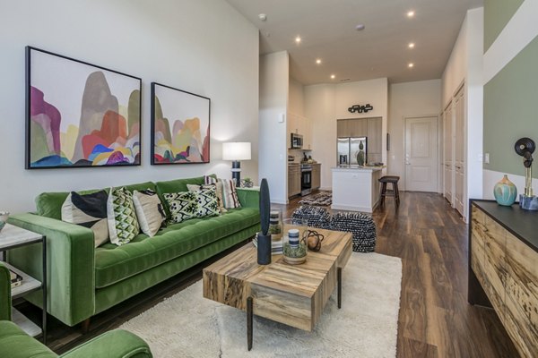 Modern living room with elegant decor at Prose Prominence Apartments; high-quality image showcasing luxury space for residents