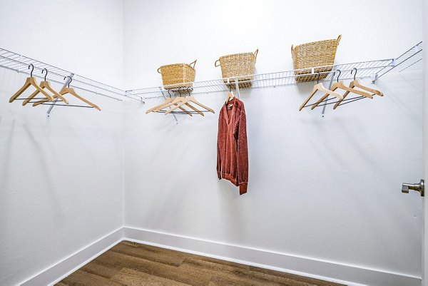 Bedroom closet with ample shelving and storage space in Legacy Encore Apartments