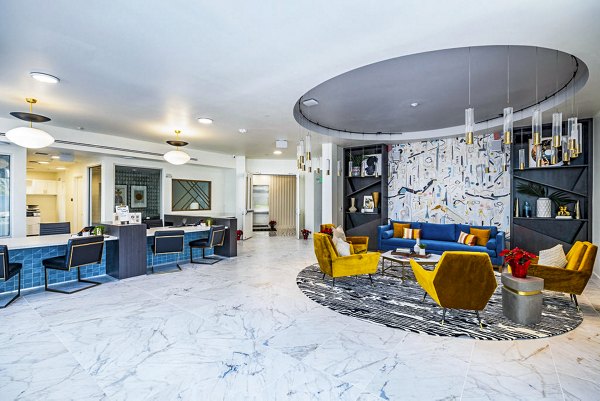 Clubhouse with modern design elements at Legacy Encore Apartments leasing office