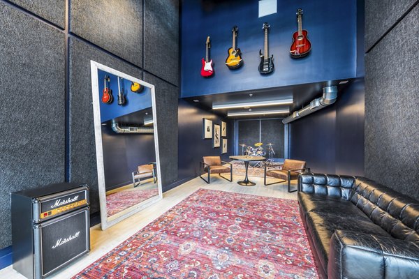 Clubhouse and band rehearsal studio at Aliso Apartments, luxury living spaces with state-of-the-art facilities