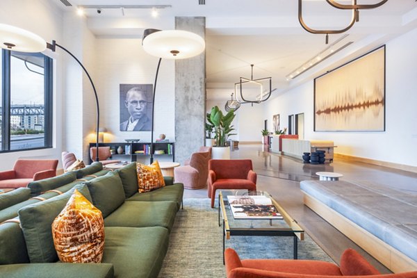 Modern clubhouse with contemporary design at FoundryLine Apartments, offering luxury amenities and social spaces for residents
