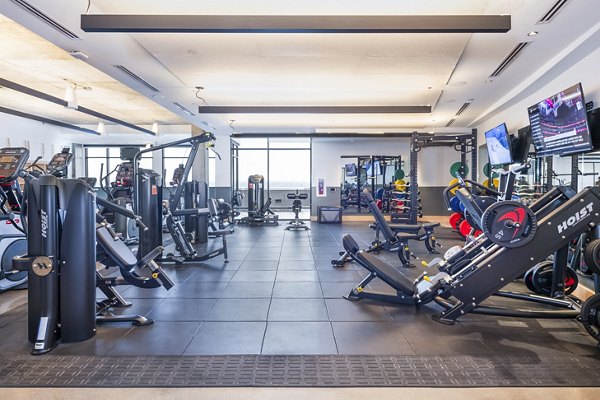Modern fitness center with state-of-the-art equipment at FoundryLine Apartments