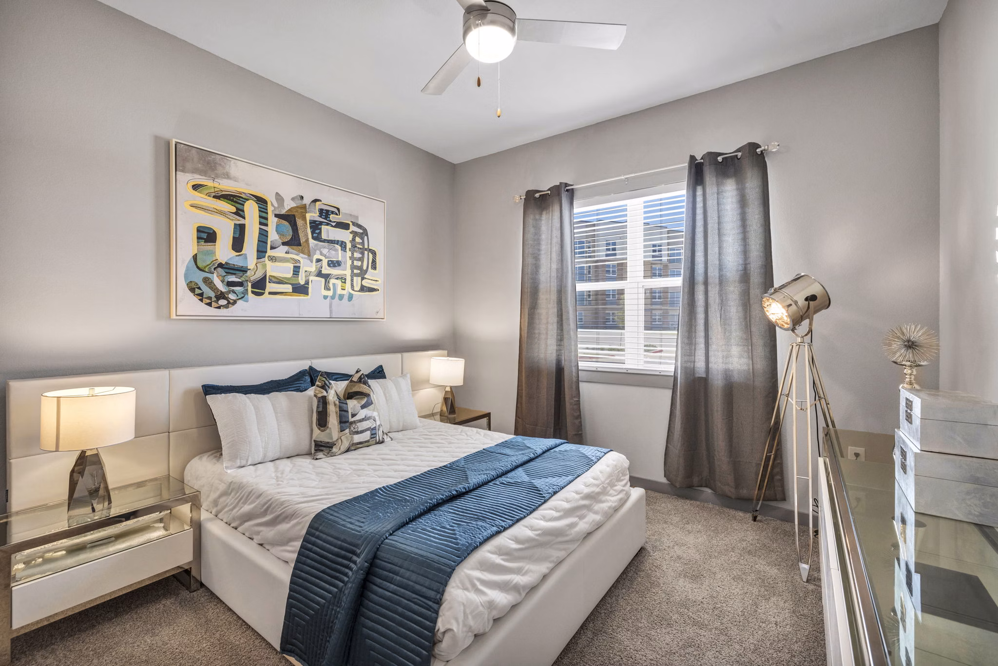 Cozy bedroom with modern decor at Haven at Mansfield Apartments