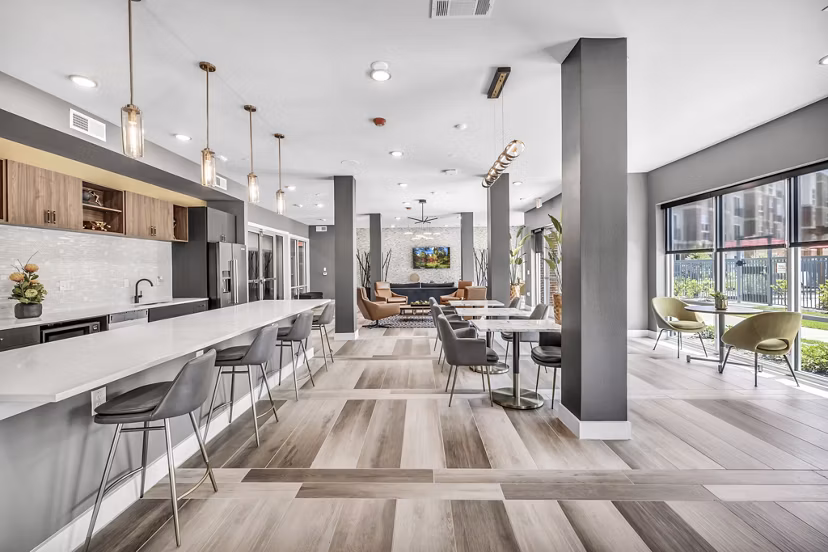 Clubhouse featuring modern design and comfortable seating at Haven at Mansfield Apartments