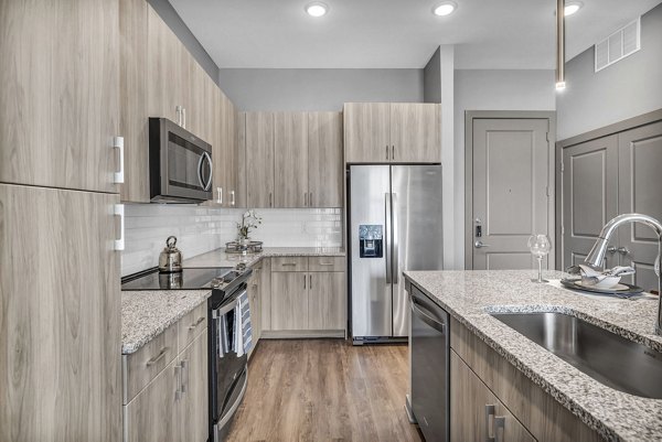 Modern kitchen featuring sleek countertops and stainless steel appliances at Haven at Mansfield Apartments