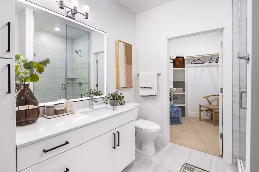 Modern bathroom with luxurious fixtures at Rye Charlotte Ave Apartments