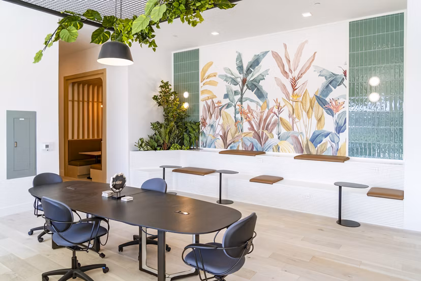 Rye Charlotte Ave Apartments: Stylish clubhouse featuring modern seating and decor