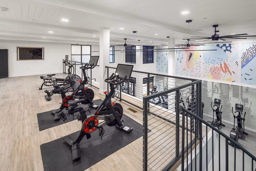 State-of-the-art fitness center with modern equipment at Rye Charlotte Ave Apartments
