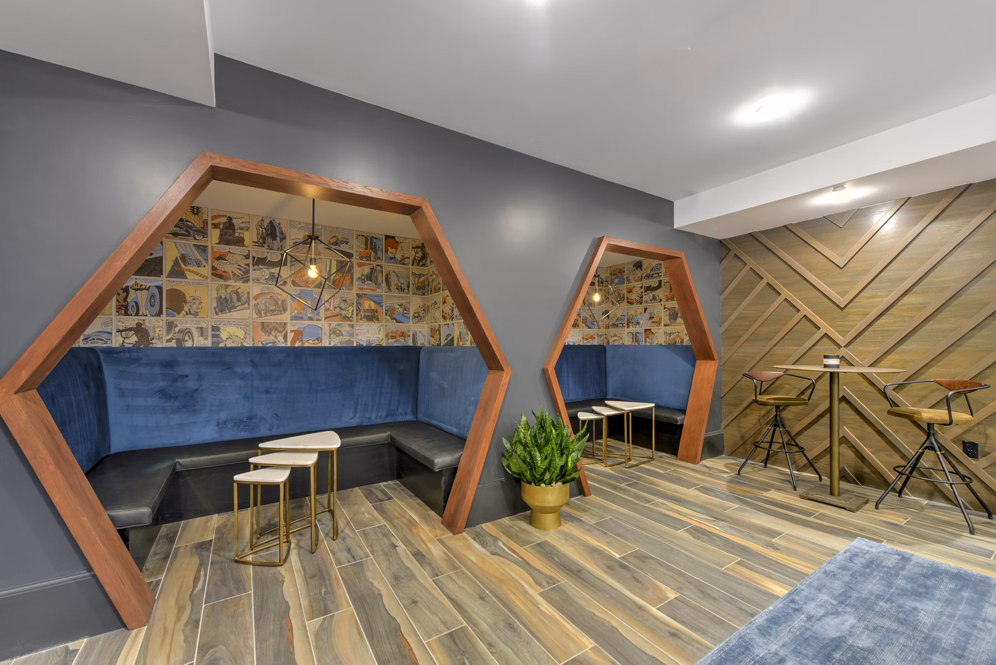 Spacious clubhouse with modern design at Persea Apartments, ideal for community gatherings and events