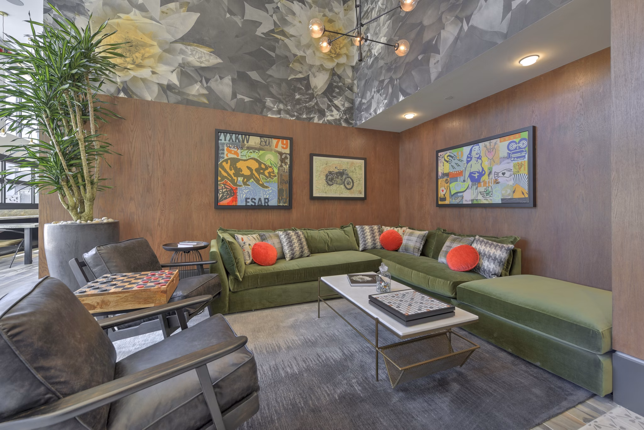Clubhouse with modern furnishings at Persea Apartments, luxury community by Greystar