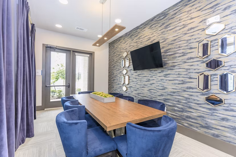 Modern meeting facility with conference seating at Reserve at Lake Jackson Apartments, ideal for business gatherings